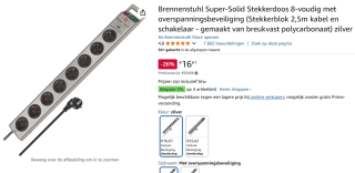 Brennenstuhl Super-Solid stekkerdoos 8-way met overspanningsbeveiliging voor €16,61 bij Amazon