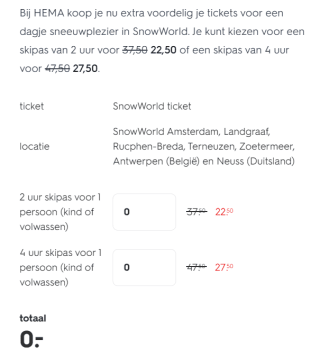 SnowWorld tickets vanaf €22,50 bij de hema