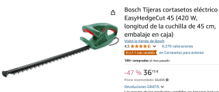 Bosch Tijeras cortasetos eléctrico EasyHedgeCut 45 por 36,75€