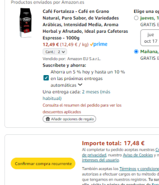 2kg Café Fortaleza en Grano Natural Intensidad Media, Aroma Herbal y Afrutado por 17,48€