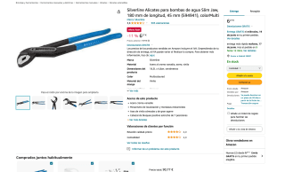 Silverline Alicates para bombas de agua Slim Jaw 180 mm de longitud, 45 mm 594941 por 6,27€