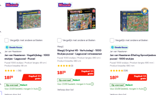 1+1 gratis op Jan van Haasteren en Wasgij puzzels bij Bol