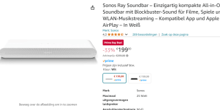Sonos Ray Soundbar voor €199 met Amazon Prime