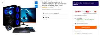 NitroPC Pack Diamond Intel i7-12700KF/16GB/2TB + 1TB SSD/RTX 3060 + Monitor 24" FullHD 165Hz Curvo por 1478.99€