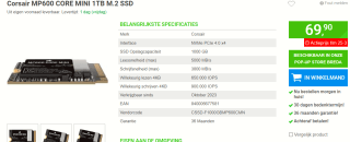 Corsair MP600 Core Mini 1TB SSD voor €69,90 bij Megekko