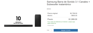 Samsung Barra de Sonido 3.1 Canales + Subwoofer por $1,999 en Costco