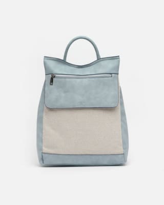 Mochila antirrobo efecto rafia color azul por 15€.