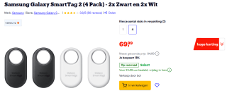 4-pack Samsung Galaxy Smart Tag 2 voor €69,99 bij Bol