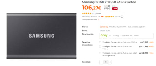 Disco Duro Samsung T7 SSD 2TB USB 3.2 por 106.27€