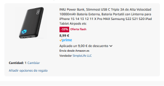 INIU Power Bank, Slimmest USB C Triple 3A de Alta Velocidad 10000mAh por 8,99€