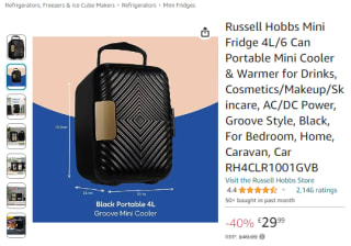 Catch Russell Hobbs portable mini fridge 4L/6 can as low as £29.99 from Amazon