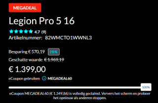 Lenovo Legion Pro 5 (82WMCTO1WWNL3) voor €1399 dmv code bij Lenovo