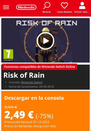 Risk of Rain Nintendo Switch por 2,49€.