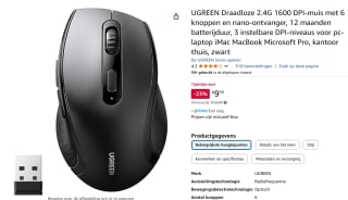Ugreen ergonomische draadloze muis voor €9,99 bij Amazon