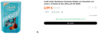 6 Paquetes de Bombones LINDOR SALTED CARAMEL CORNET 200 GR - Lindt por 17.94€