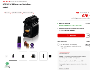 MAGIMIX M105 Nespresso Inissia Zwart voor 79 euro