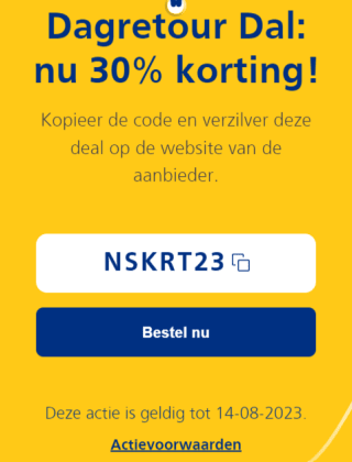 NS kortingscode voor 30% korting op een Dagretour Dal
