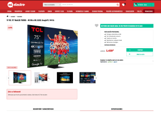 TV TCL 75" MiniLED 75C855 4K Ultra HD QLED Google TV 144 Hz por 1,439€