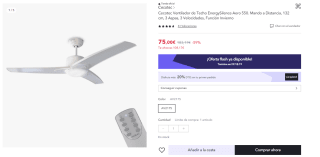 Ventilador de Techo Cecotec con Mando a Distancia, Temporizador y Luz LED EnergySilence Aero 550. 60 W, 132 cm de Diámetro, 3 Aspas, 3 Velocidades, Función Invierno por 65€