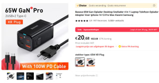 Baseus USB C-snellader, 65 W voor €20,35 bij AliExpress