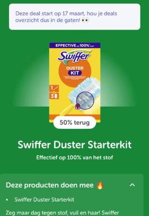 50% korting op een Swiffer Duster Starterkit via Tikkie