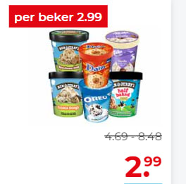 Ben Jerry's, Milka, Oreo of Daim pint voor €2,99 bij Hoogvliet