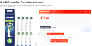 Oral-B CrossAction - Met CleanMaximiser-technologie - Opzetborstels - 8 Stuks voor €17,90 bij Ochama