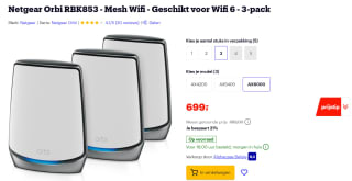 Netgear Orbi AX6000 Mesh WiFi 6-systeem (RBK853), 3 stuks voor €699 bij Bol.com