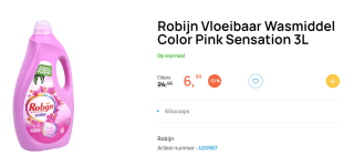 Robijn Vloeibaar Wasmiddel Pink Sensation Color 3 liter voor €6,99 bij Butlon