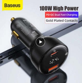 Cargador dual 100W PD3.0 para coche a 10,30€