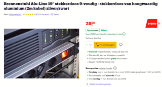 Brennenstuhl Alu-Line 19" stekkerdoos 9-voudig (2m kabel) voor €25,52 bij Bol.com