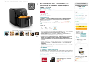 Freidora de aire Moulinex de 7,5 Litros por solo 99,99€