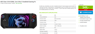 MSI Claw A1M-028NL Core Ultra 5 Handheld Gaming Pc voor €349 bij Megekko