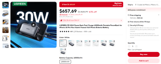 UGREEN PD 30W Power Bank 10000mAh por $444 en AliExpress