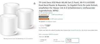 TP-Link Deco X50 - Mesh WiFi - Wifi 6 - 3000Mbps - 3-pack voor €158 bij Amazon