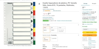 Separador de plástico 10 pestañas por 0.83€