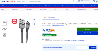 Cabo Micro USB da Geonav em Nylon de 1 metro - R$ 9,99