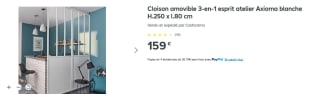 Cloison amovible 3-en-1 esprit atelier Axioma blanche H.250 x l.80 cm à 159€
