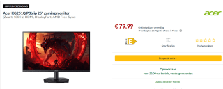 Acer KG1 Gamemonitor | KG251Q P3 | Zwart voor €79,99 bij Alternate