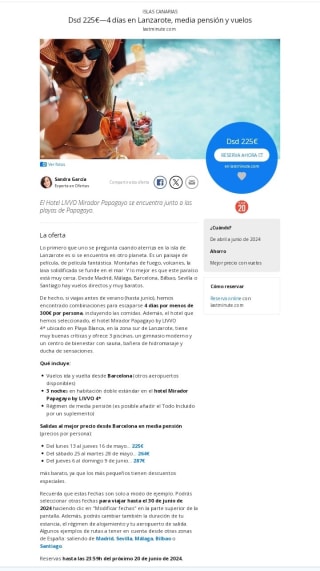 Lanzarote 4 días con Media Pensión y Vuelos desde 225€ por persona.