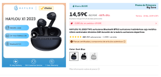 HAYLOU X1 2023 Auriculares Inalámbricos Bluetooth 5.3 con Controlador de 12mm por 14,59€