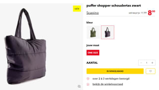 Puffer shopper schoudertas voor €8 bij Scapino