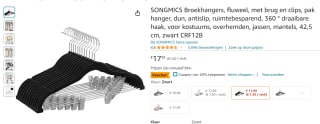 12 Songmics zwarte broekkleerhangers voor €12,95 bij Amazon