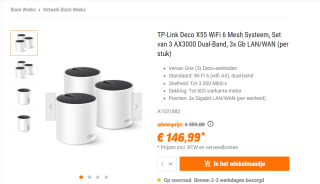 TP-Link Deco X55 AX3000 WiFi 6 3-pack voor €146,99 bij Nbb