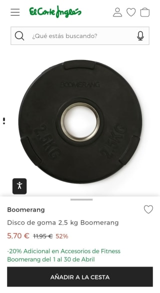 Disco de goma 2,5 kg Boomerang por 5,70€.