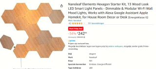 Nanoleaf Elements Hexagon Starter Kit, 13 Wood Look LED Smart Light Panels voor €242,99 bij Amazon