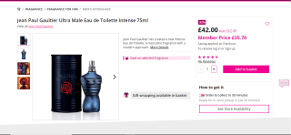 Jean Paul Gaultier Ultra Male EDT 75ml Perfume – £35.70