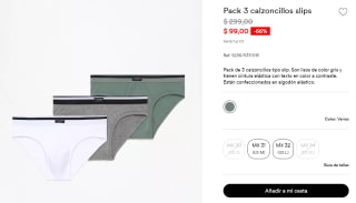 3 Pack Slips Briefs Hombre por $99 en Lefties