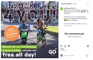 Gratis Go Scooter gebruiken voor Go Sharing's verjaardag
