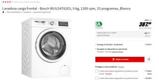 Lavadora BOSCH WUU24T61ES (9 kg - 1200 rpm - Blanco) por 387.6€
